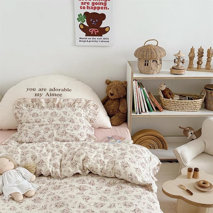AOJIM Pink Floral Kids Toddler Pillowcase 1 Piece Super Soft Muslin Cotton - Image 3