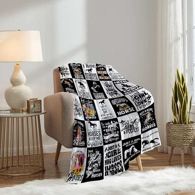 Horse Blanket for Baby Girls Black White Throw Blanket for Boys, Lightweight - Image 7
