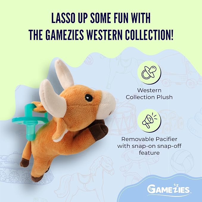 Gamezies Baby Boy and Girl Silicone Longhorn Plush Pacifier - Image 2