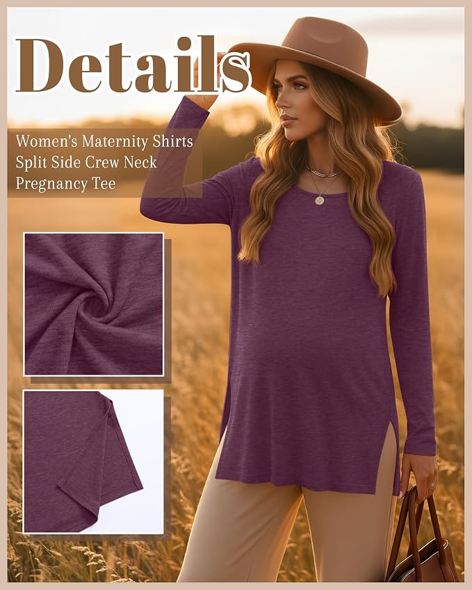 Riyiper 3 Pack Women's Maternity Long Sleeve T-Shirts Round Neck Side Split - Image 3