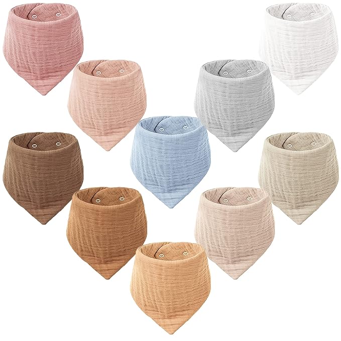 Konssy Muslin Baby Bibs 10 Pack Baby Bandana Drool Bibs 100% Cotton by Konssy