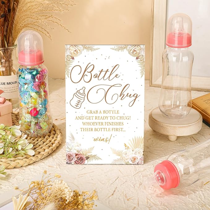 TrelaCo Cool Baby Shower Games Wooden Bottle Chug Sign Boho Theme Gift Sets and - Image 2