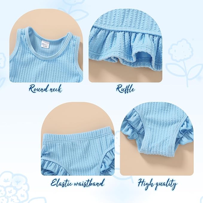 HAPPYMA Baby Swimsuit Toddler Girl Bathing Suit Summer Solid Color Bikini Set - Image 4
