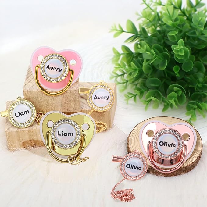 Custom Pacifier with Name, Personalized Pacifier Clip Set with Gift Box - Image 2