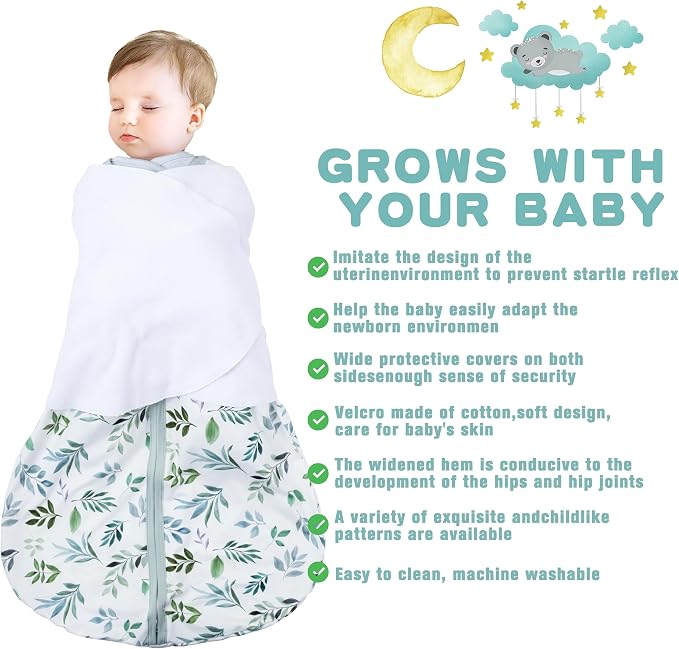 Newborn Sleep Sack Baby Swaddle, 3-6 Months, 3-Way Adjustable Wearable Blanket - Image 2