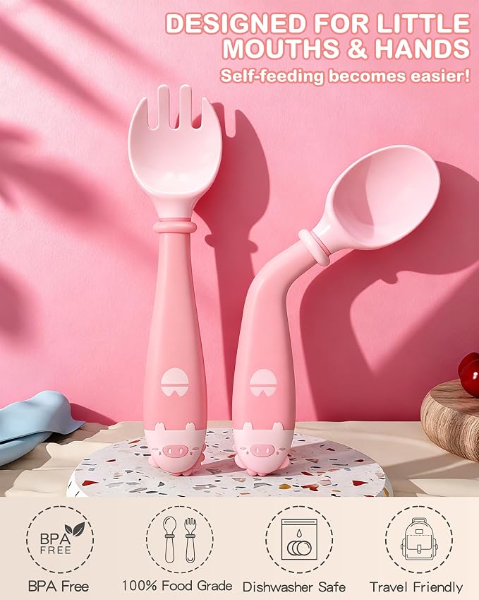 Deejoy Toddler Utensils with Travel Safe Case, Silicone Baby Spoons and Fork Set - Image 3