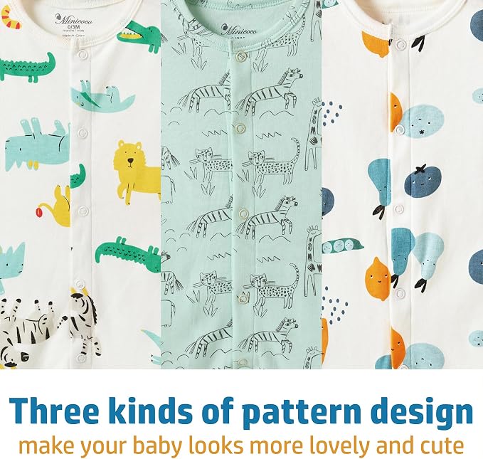 3-Pack 100% Cotton Baby Boy Rompers, 0-24Months Short Sleeve Toddler Romper - Image 3