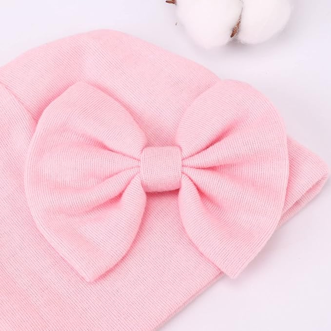 BQUBO Newborn Baby Girls Hats Mittens Set Hospital Hat Beanie Infant Bow Hats - Image 4