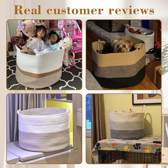 67L Large Blanket Basket, Cotton Rope Blanket Basket Living Room, Baby Laundry - Image 6