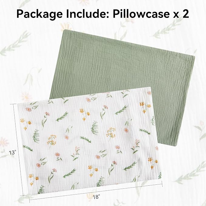 TILLYOU Muslin Toddler Pillowcase 2 Pack, 13x18 Soft Travel Cotton Pillow Case - Image 2