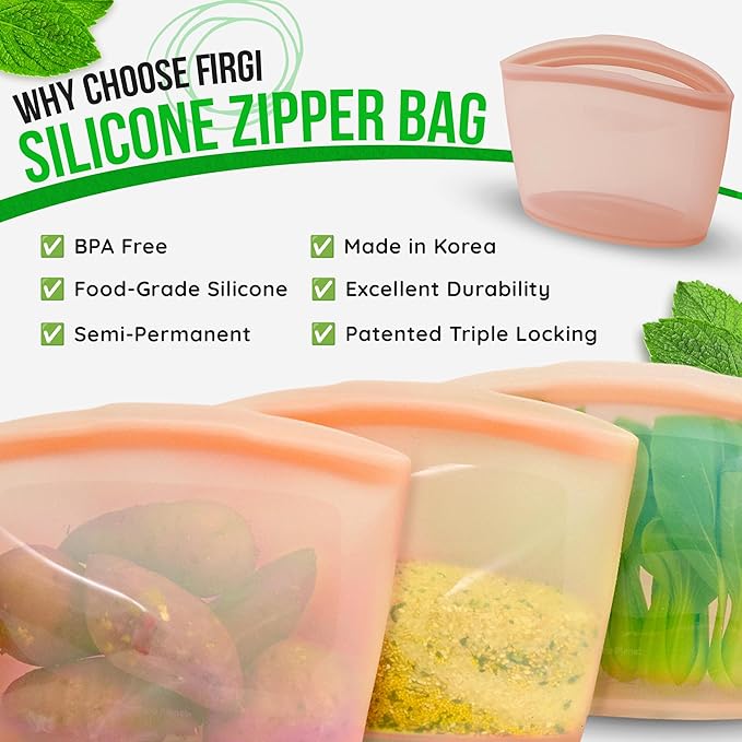 Premium Platinum Silicone Reusable Food Storage Bag 3.6 Cup, Airtight Zip Lock - Image 3