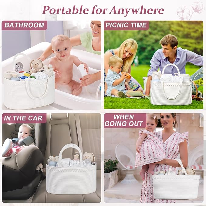 Baby Diaper Caddy Organizer, Cotton Rope Diaper Basket, Changing Table Storage - Image 4