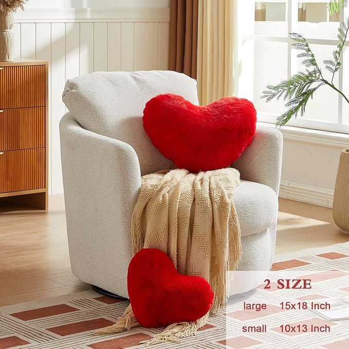 EastTree Heart Pillows, Love Throw Pillows Gifts, Ultra Soft Faux Rabbit Fur - Image 2