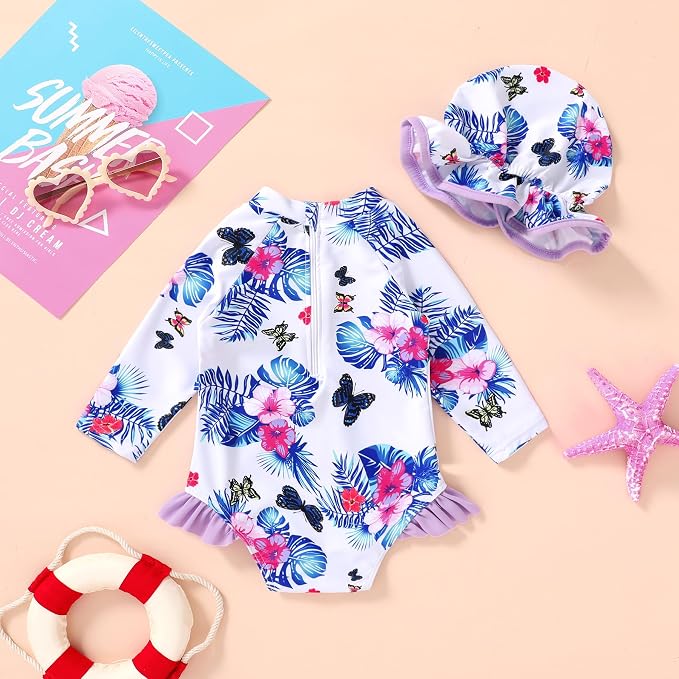 Infant Baby Girl Swimsuit One-Piece Long Sleeve Rash Guard - Image 3