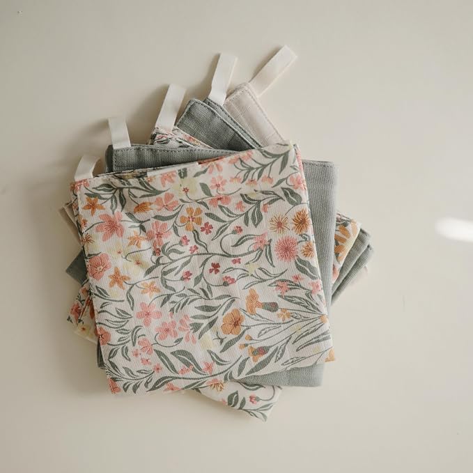 mushie Muslin Organic Cotton Washcloths 5-Pack | Soft Wipes - Image 6