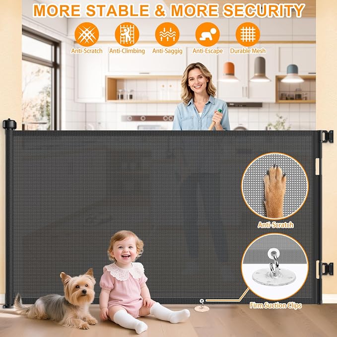 71 Inch Retractable Baby Gates Extra Wide, 41 Inch Reinforced Extra Tall Gate - Image 3