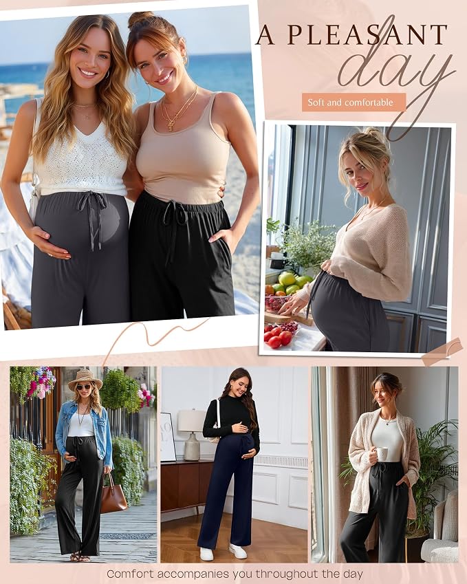 3 Pack Maternity Pants for Women Over The Belly Lounge Work Pregnancy Pants - Image 5