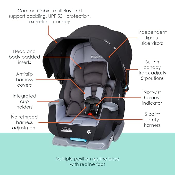 Baby Trend Cover Me™ 4-in-1 Convertible Car Seat, Dark Moon - Image 2