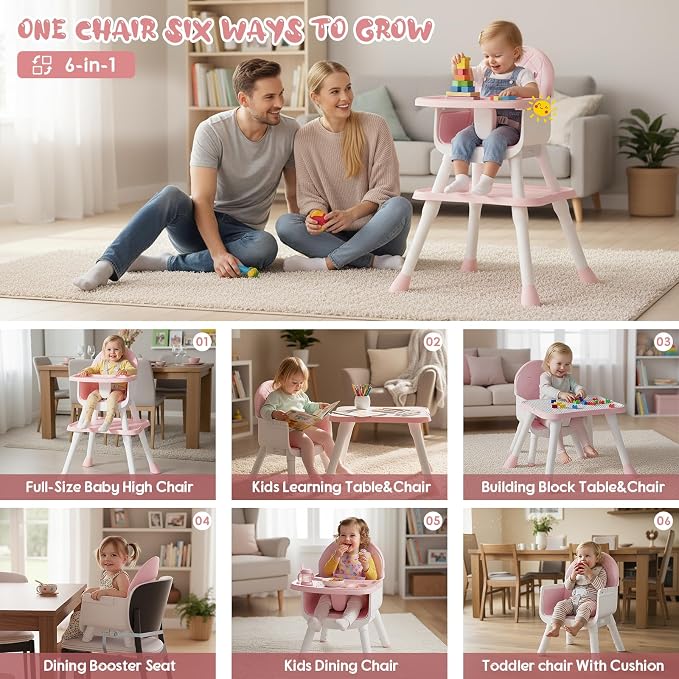 6 in 1 Baby High Chair, Convertible Highchair - Image 2
