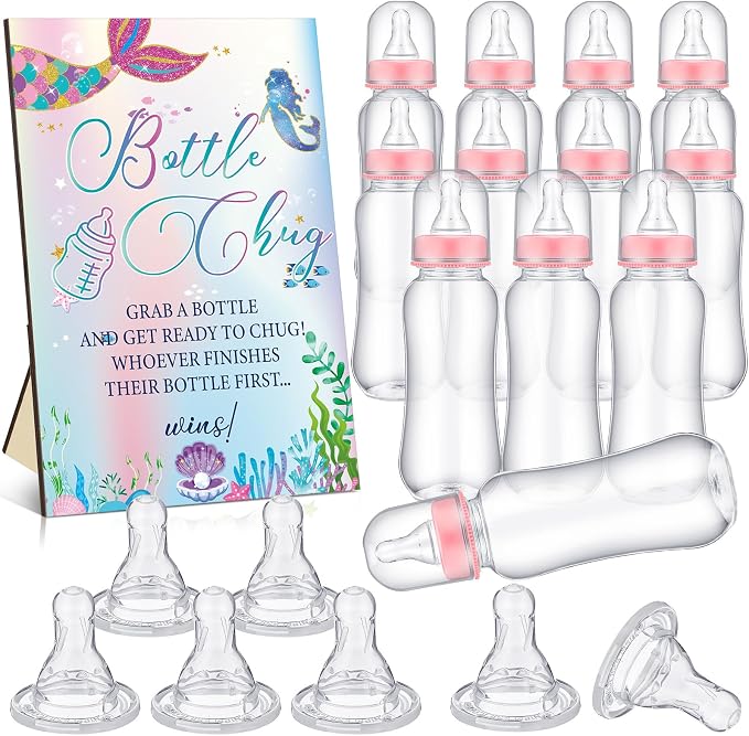 TrelaCo Mermaid Cool Baby Shower Games Bottle Chug Sign Wooden Mermaid Theme by TrelaCo