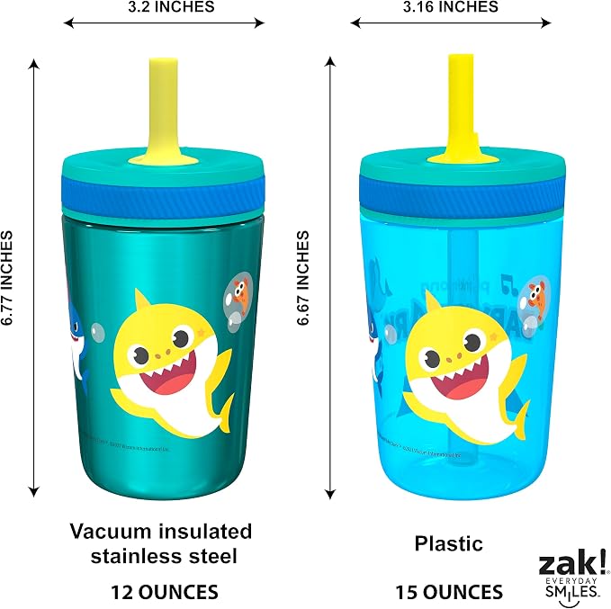 Zak Designs Baby Shark Kelso Tumbler Set, Leak-Proof Screw-On Lid - Image 8