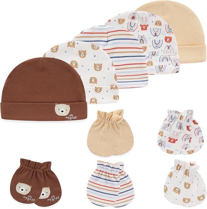 Newborn Baby Boy Girl Caps Mittens Socks Set Cotton Baby Essentials Accessories - Image 2