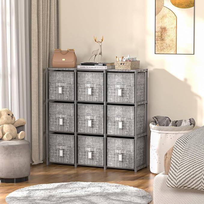 9 Cube Closet Organizer with Beautiful Printed Drawers + Labels, Storage Shelf - Image 4