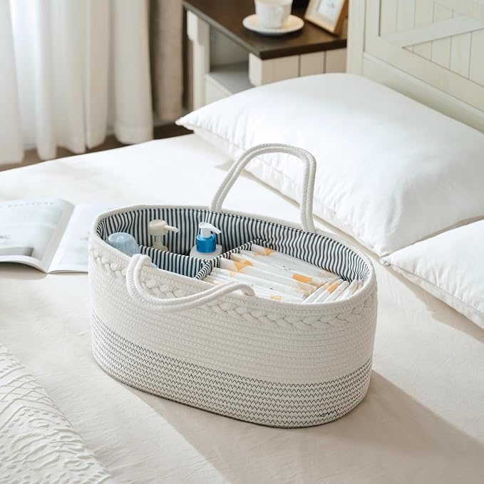luxury little Diaper Caddy Organizer, Extra Large Cotton Rope Nursery Basket - Image 2