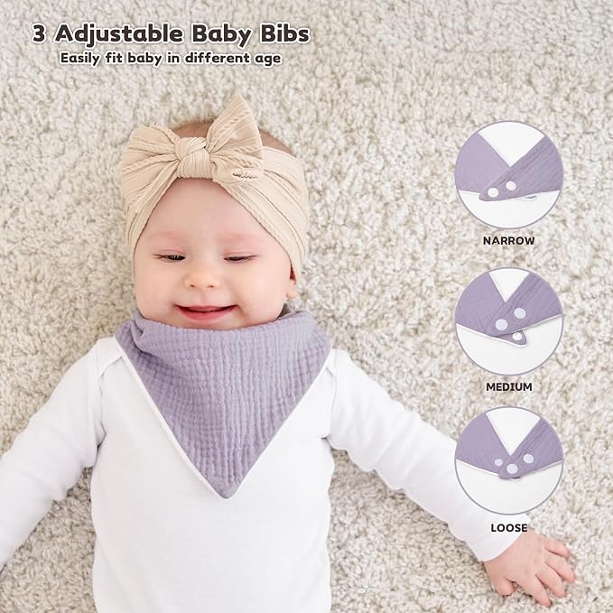 Susurration Muslin Baby Bibs 10Pack Baby Bandana Drool Bibs Soft Adjustable - Image 3