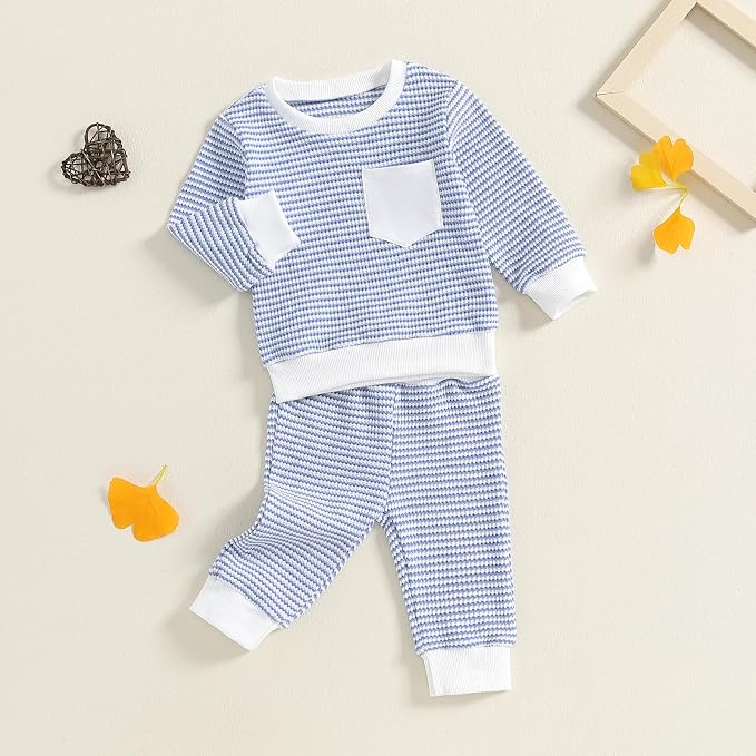 Toddler Baby Boy Fall Clothes Waffle Outfit Long Sleeve Color Blocking - Image 5