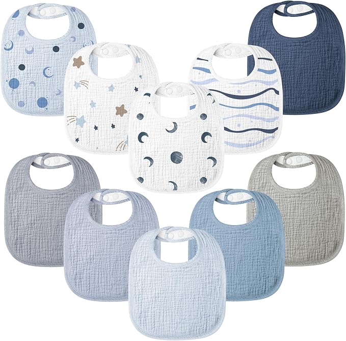 100% Cotton Muslin Baby Bibs 10-Pack Baby Drool Bibs by Bearmoss