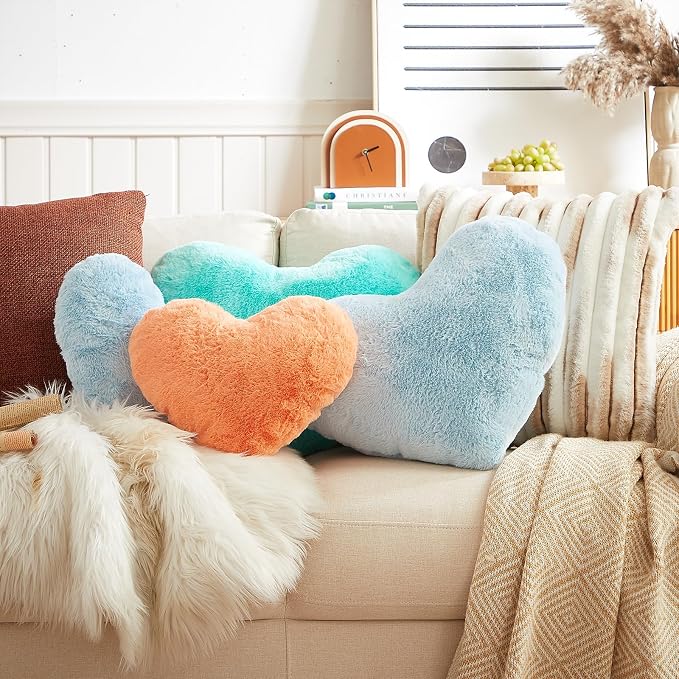 EastTree Heart Pillows, Light Blue Heart Shaped Pillows, Ultra Soft Extra-Large - Image 4
