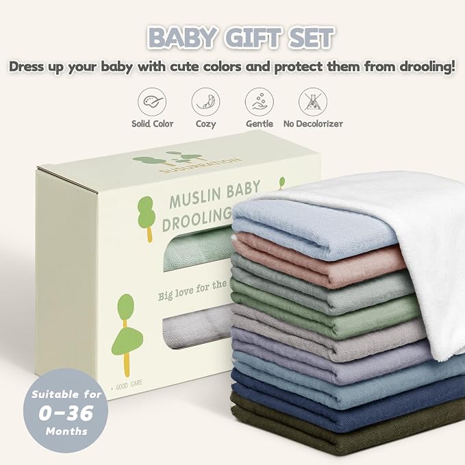 Susurration Muslin Baby Bibs 10Pack Baby Bandana Drool Bibs Soft Adjustable - Image 7