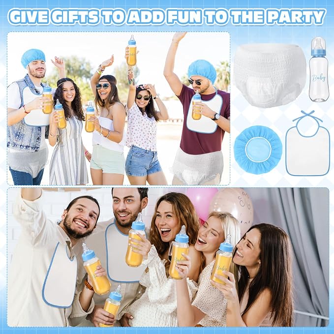 6 Sets Bottle Chug Baby Shower Games Juegos Para Plastic Baby Bottles Bibs Hat - Image 7