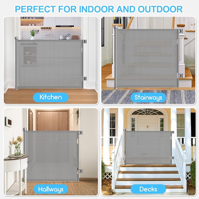 71 Inch Retractable Baby Gates Extra Wide, 41 Inch Reinforced Extra Tall Mesh - Image 8