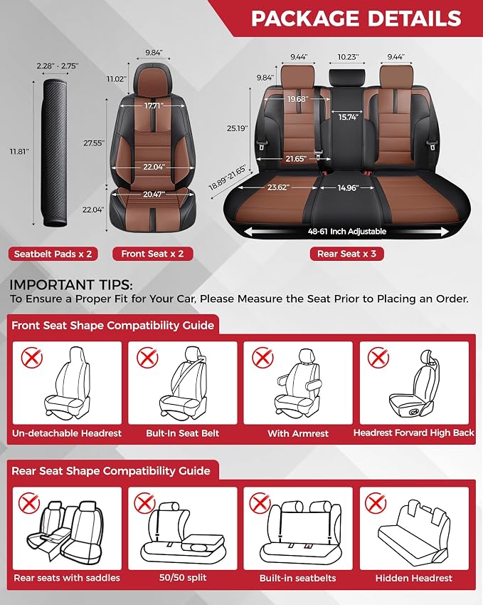 FREESOO Black Brown Car Seat Covers Full Set - Image 2