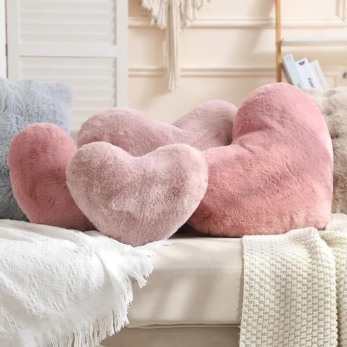 EastTree Heart Pillows, Bean Paste Pink Heart Shaped Pillows, Ultra Soft - Image 4
