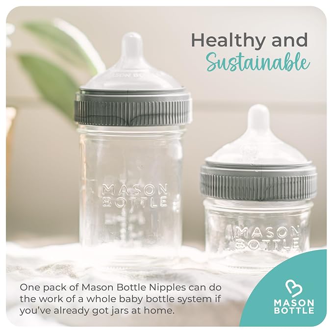 Mason Bottle Medium Flow Nipples – Silicone Baby Bottle Nipples, Fits Any - Image 7