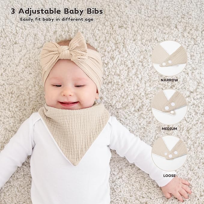 Susurration Muslin Baby Bibs 10Pack Baby Bandana Drool Bibs Soft Adjustable - Image 3