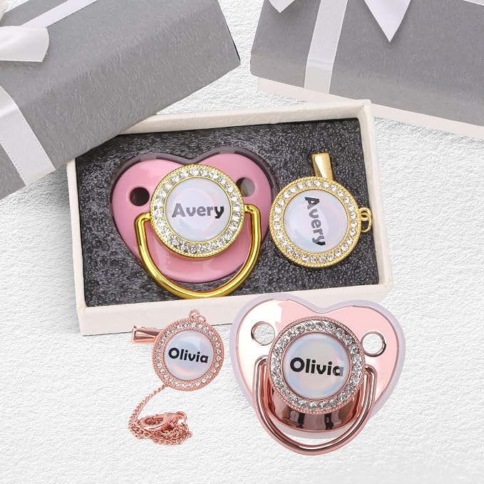 Personalized Pacifier with Name, Custom Pacifier Clip Set with Gift Box - Image 3
