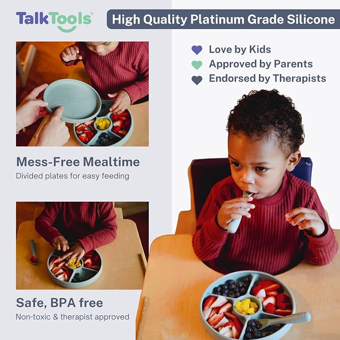 TalkTools Bitsy Feeding Kid's Essentials Plate Set – Toddler Utensils, Spoon - Image 4