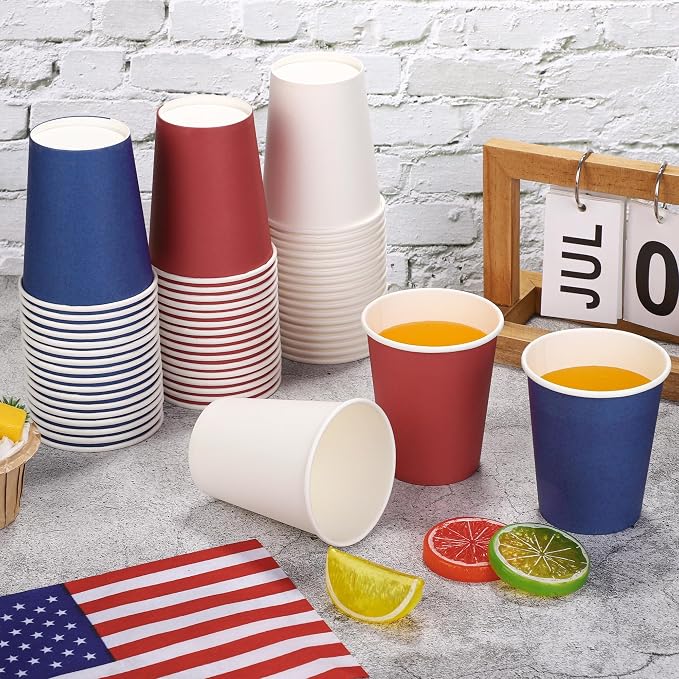 URATOT 60 Pieces 4th of July 9 Ounce Disposable Paper Cups Patriotic Blue White - Image 4