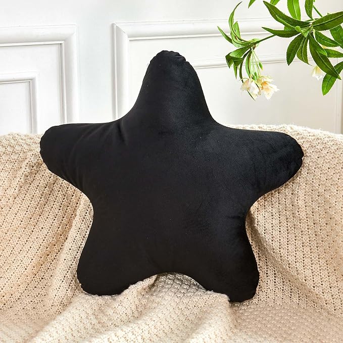 Black Star Throw Pillow, Cute Star Pillow Room Decor, Soft 19.6" Star Shaped by XVTRU