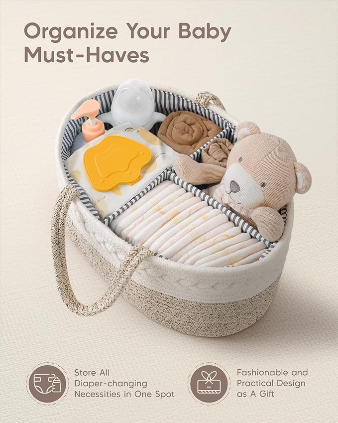 Maliton Extra Large Baby Diaper Caddy Organizer, Cotton Rope Nursery Basket - Image 4