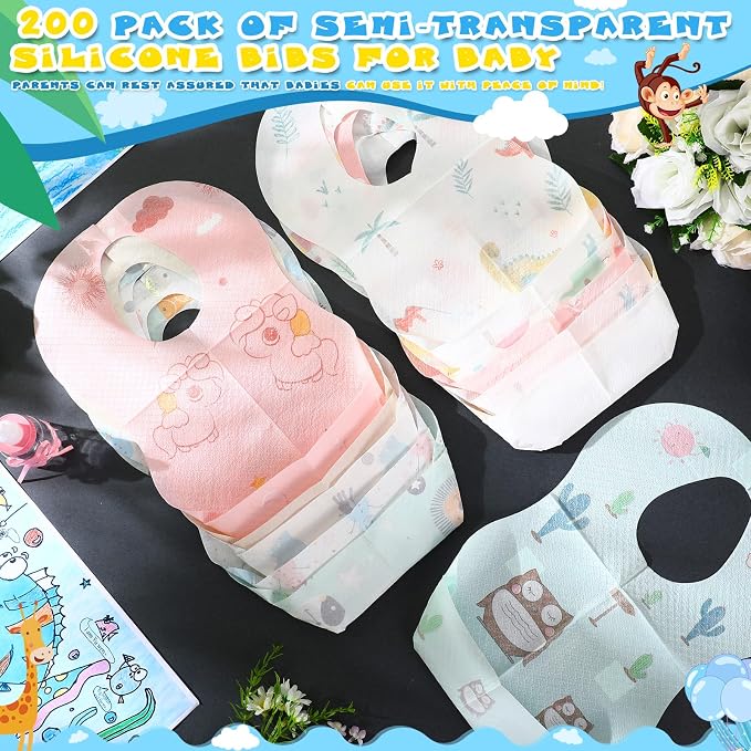 100/200 Pcs Disposable Baby Bibs Bulk Travel Feeding Bib Soft Food Catcher - Image 5
