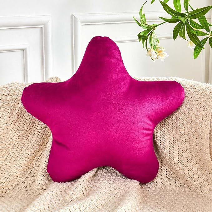 Fuchsia Star Throw Pillow, Cute Star Pillow Room Decor, Soft 14.9" Star Shaped by XVTRU