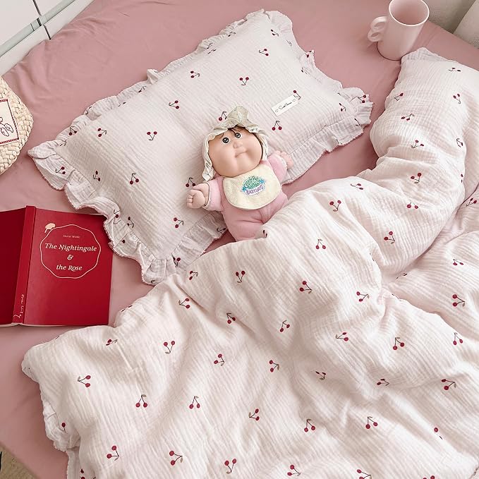 AOJIM Pink Cotton Muslin Kids Toddler Pillowcase Super Soft Baby Crib Bedding - Image 2