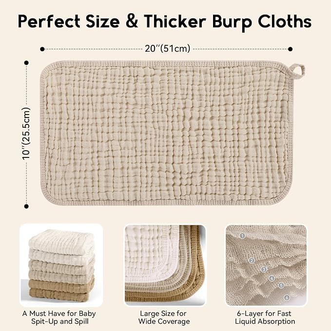 Muslin Burp Cloths for Baby 100% Cotton Burping Cloths for Boys Girls Large - Image 3