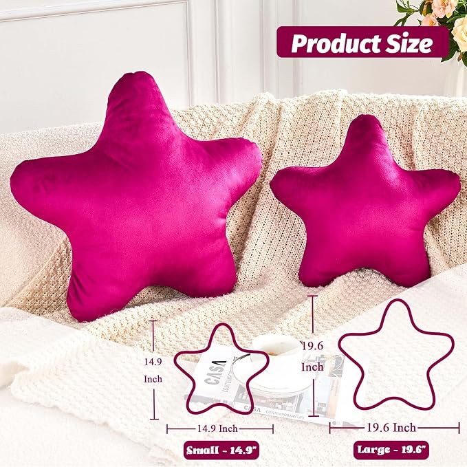 Fuchsia Star Throw Pillow, Cute Star Pillow Room Decor, Soft 19.6" Star Shaped - Image 2