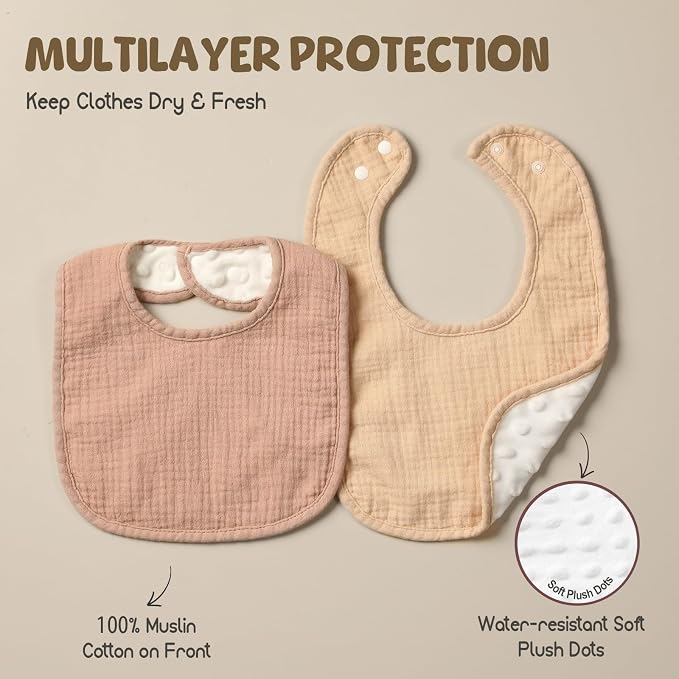 6-Pack Muslin Baby Bibs for Unisex Boys Girls, Cotton Baby Drool Bibs, Drooling - Image 2